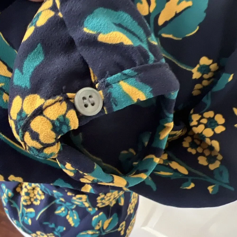 J Crew‎ Womens Floral Wrap Top Size XSmall Blue Long Sleeve Tie Waist